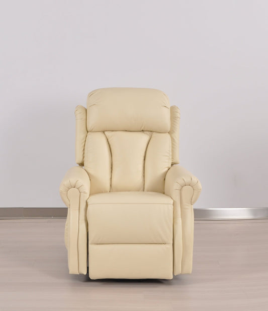 Hunson Genuine Leather Cream Rise & Recline Mobility Chair - Furniture Instore