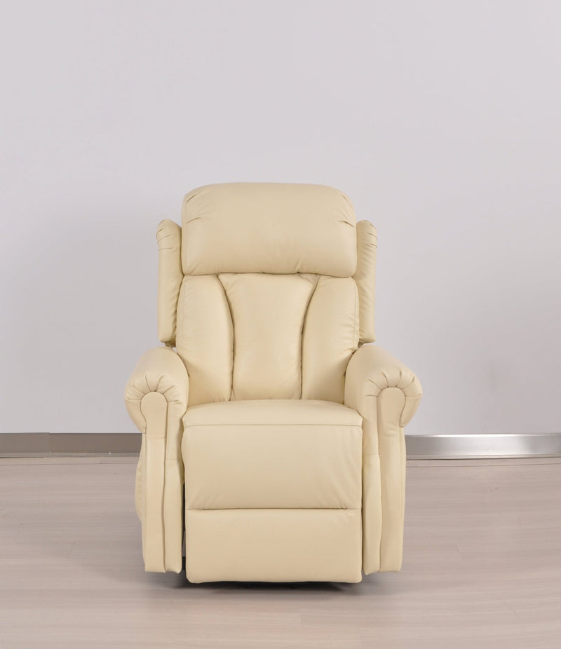 Hunson Genuine Leather Cream Rise & Recline Mobility Chair - Furniture Instore