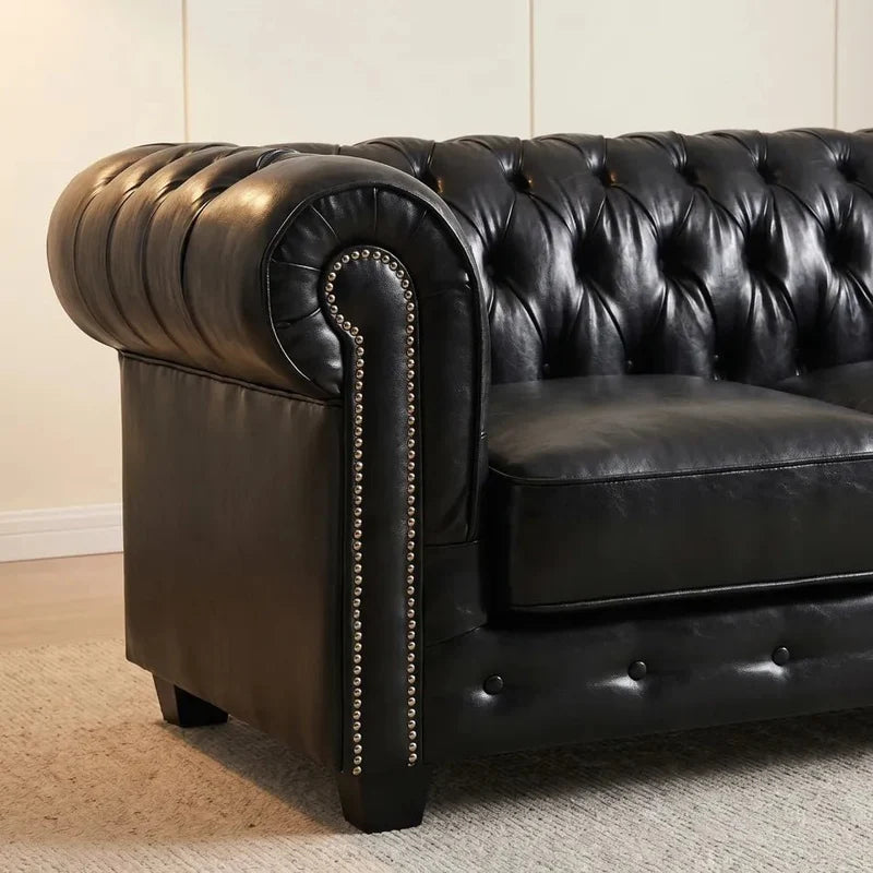 Chesterfield Black Leather Antique 2+1 Seater Sofa Set - view 1 - Furniture Instore