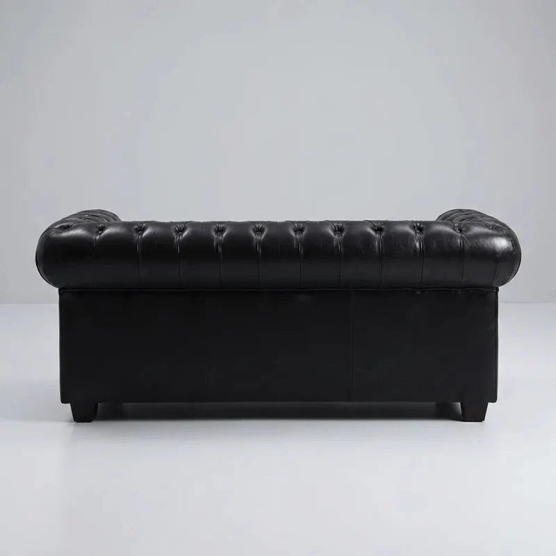 Chesterfield Black Leather Antique 2+1+1 Seater Sofa Set - view 3 - Furniture Instore