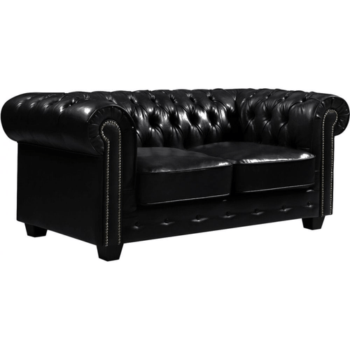 Chesterfield Black Leather Antique 2 Seater Sofa