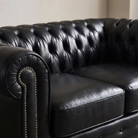 Chesterfield Black Leather Antique 3+1+1 Seater Sofa Set - view 1 - Furniture Instore