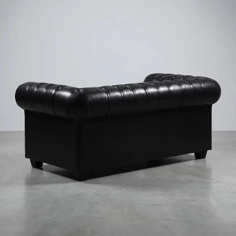 Chesterfield Black Leather Antique 3+2 Seater Sofa Set - view 4 - Furniture Instore
