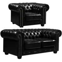Chesterfield Black Leather Antique 2+1 Seater Sofa Set