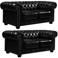 Chesterfield Black Leather Antique 2+2 Seater Sofa Set