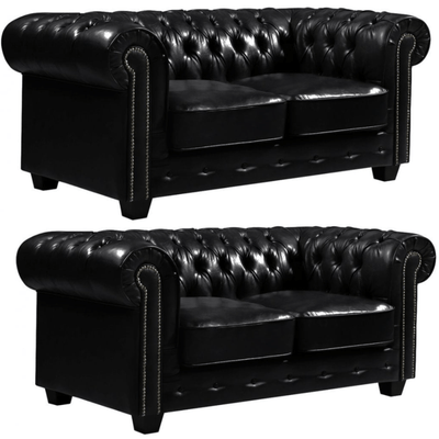 Chesterfield Black Leather Antique 2+2 Seater Sofa Set