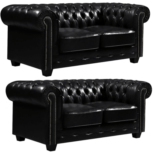 Chesterfield Black Leather Antique 2+2 Seater Sofa Set