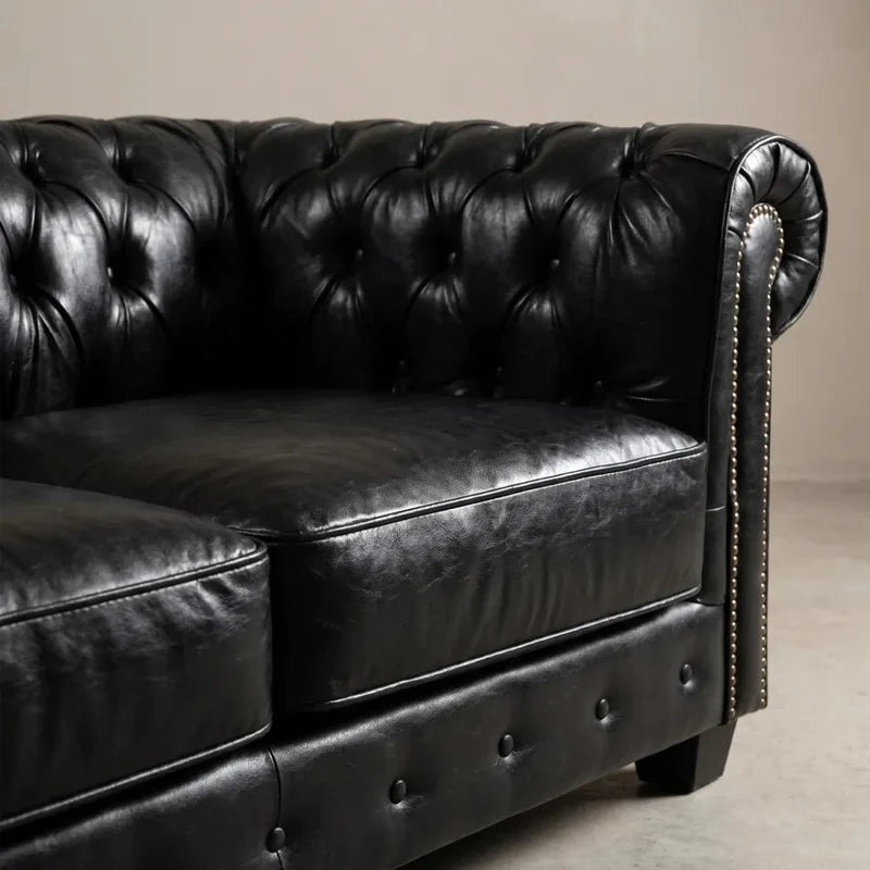 Chesterfield Black Leather Antique 2+2 Seater Sofa Set - view 2 - Furniture Instore