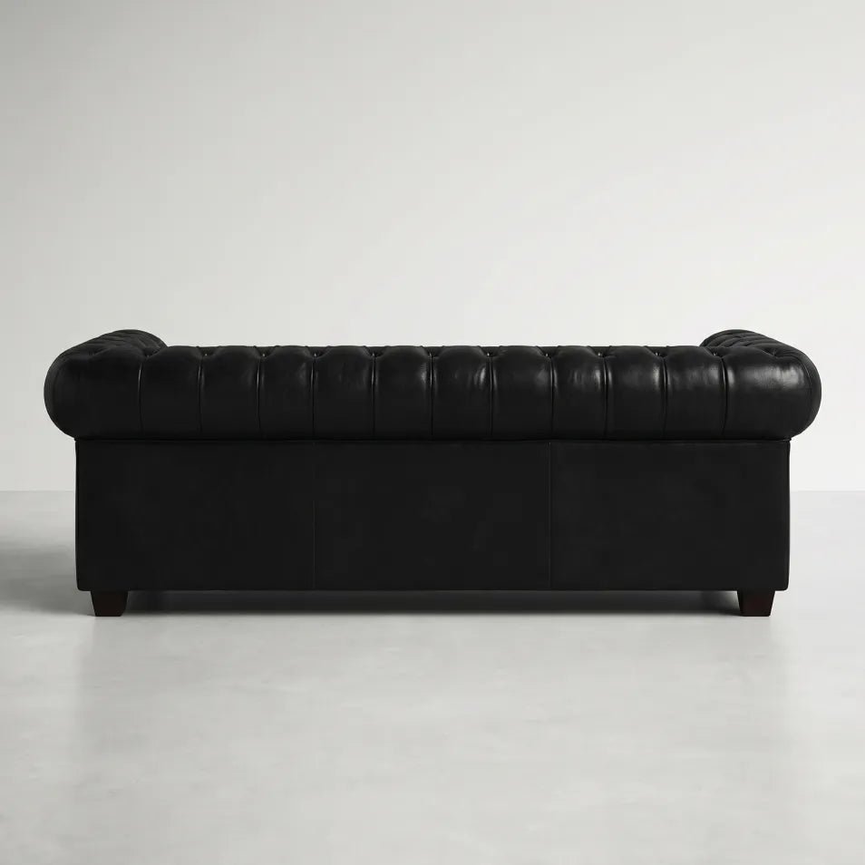 Chesterfield Black Leather Antique 3 Seater Sofa - Furniture Instore