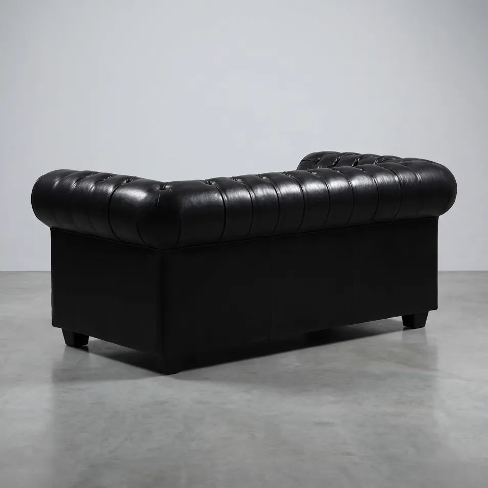 Chesterfield Black Leather Antique 3 Seater Sofa - Furniture Instore