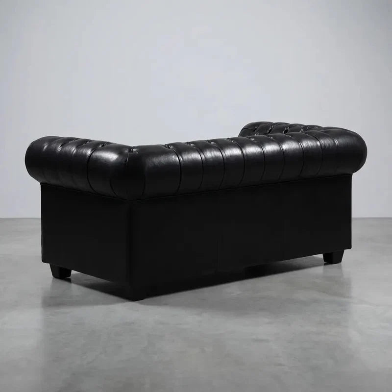 Chesterfield Black Leather Antique 2+2 Seater Sofa Set - view 4 - Furniture Instore