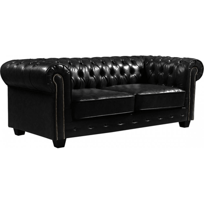 Chesterfield Black Leather Antique 3 Seater Sofa