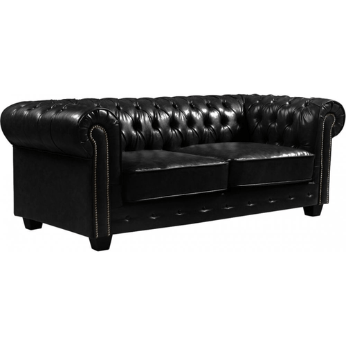 Chesterfield Black Leather Antique 3 Seater Sofa
