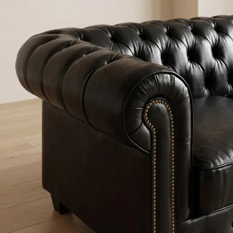 Chesterfield Black Leather Antique 2+2 Seater Sofa Set - view 1 - Furniture Instore