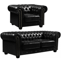 Chesterfield Black Leather Antique 3+1 Seater Sofa Set