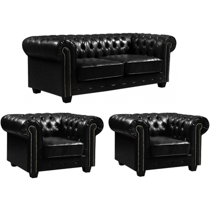 Set of black leather sofas on a white background