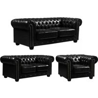 Chesterfield Black Leather Antique 3+2+1 Seater Sofa Set