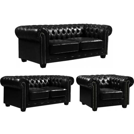 Black leather sofa set on a white background