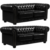 Chesterfield Black Leather Antique 3+3 Seater Sofa Set Product