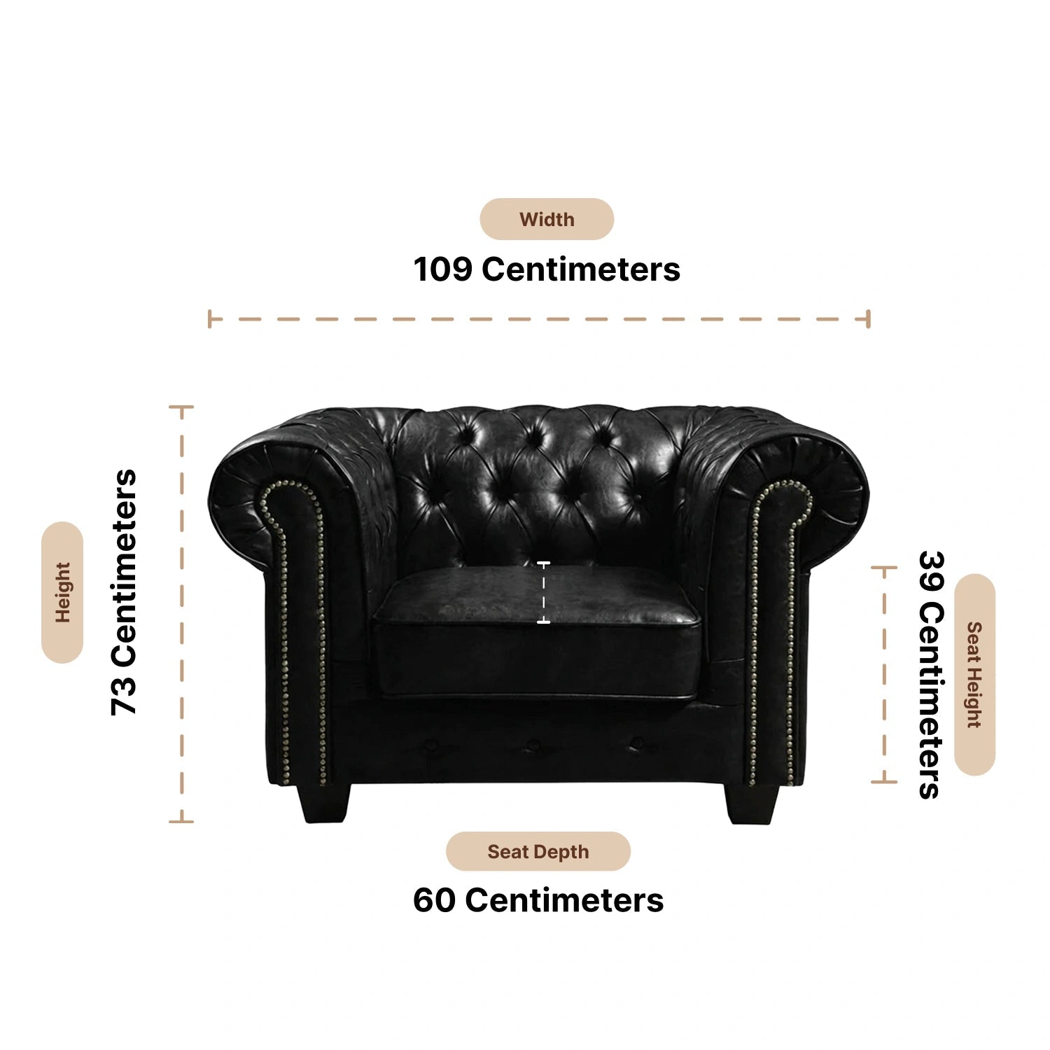 Chesterfield Black Leather Antique Armchair - Furniture Instore