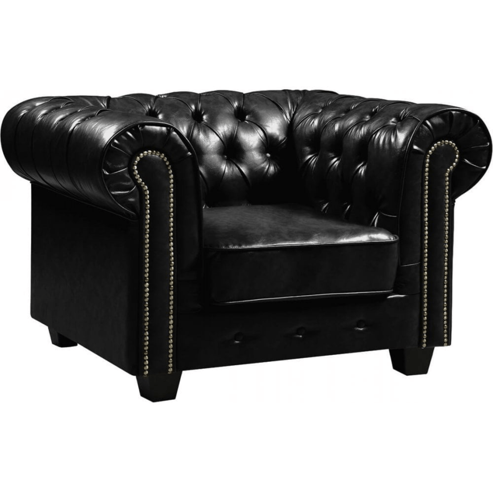 Black leather Chesterfield sofa on a white background
