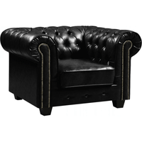 Chesterfield Black Leather Antique Armchair