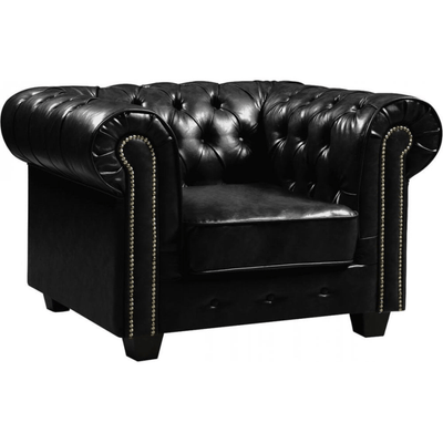Chesterfield Black Leather Antique Armchair