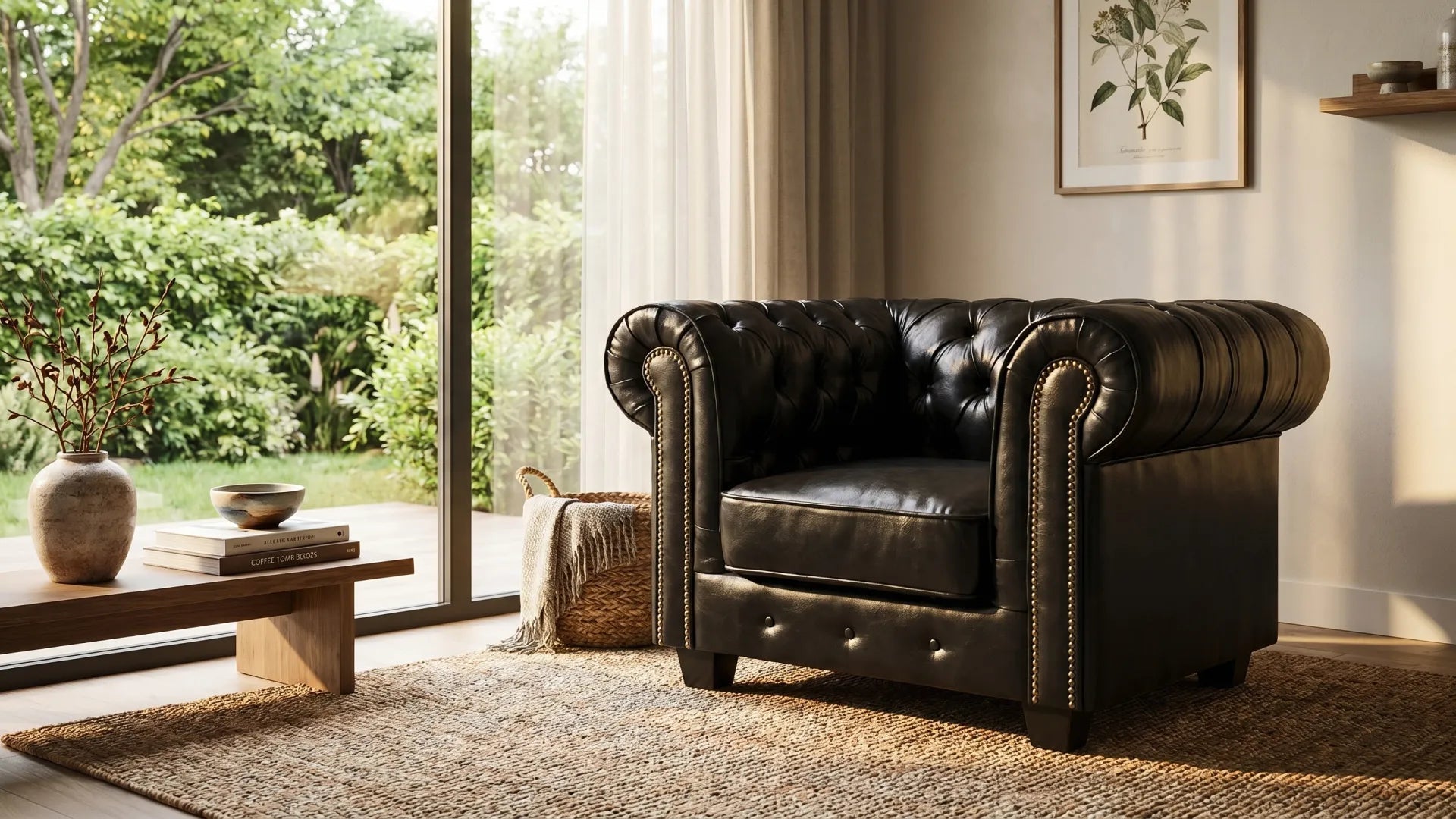 Chesterfield Black Leather Antique Armchair - Furniture Instore