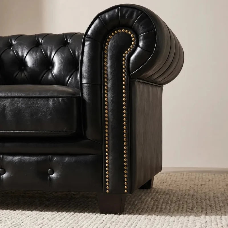 Chesterfield Black Leather Antique 3+2+1 Seater Sofa Set - view 2 - Furniture Instore