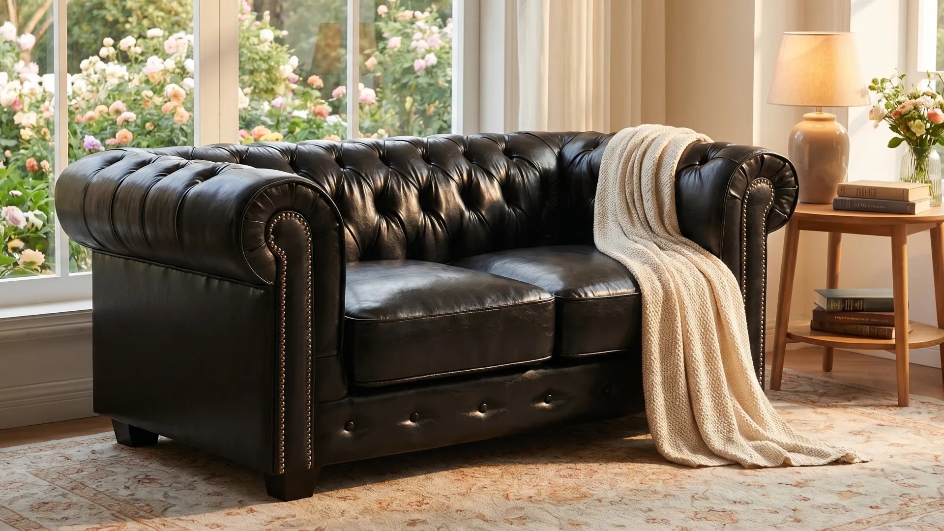 Chesterfield Black Leather Antique Armchair - Furniture Instore