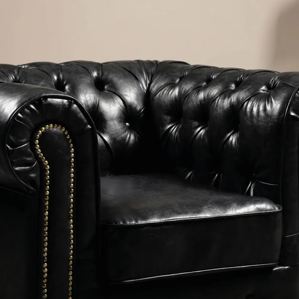 Chesterfield Black Leather Antique Armchair - Furniture Instore