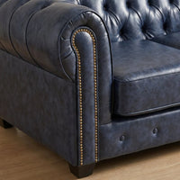 Chesterfield Blue Leather Antique 2+2 Seater Sofa Set - 2 Seater Sofa Front View - Furniture Instore