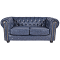 Chesterfield Blue Leather Antique 2 Seater Sofa