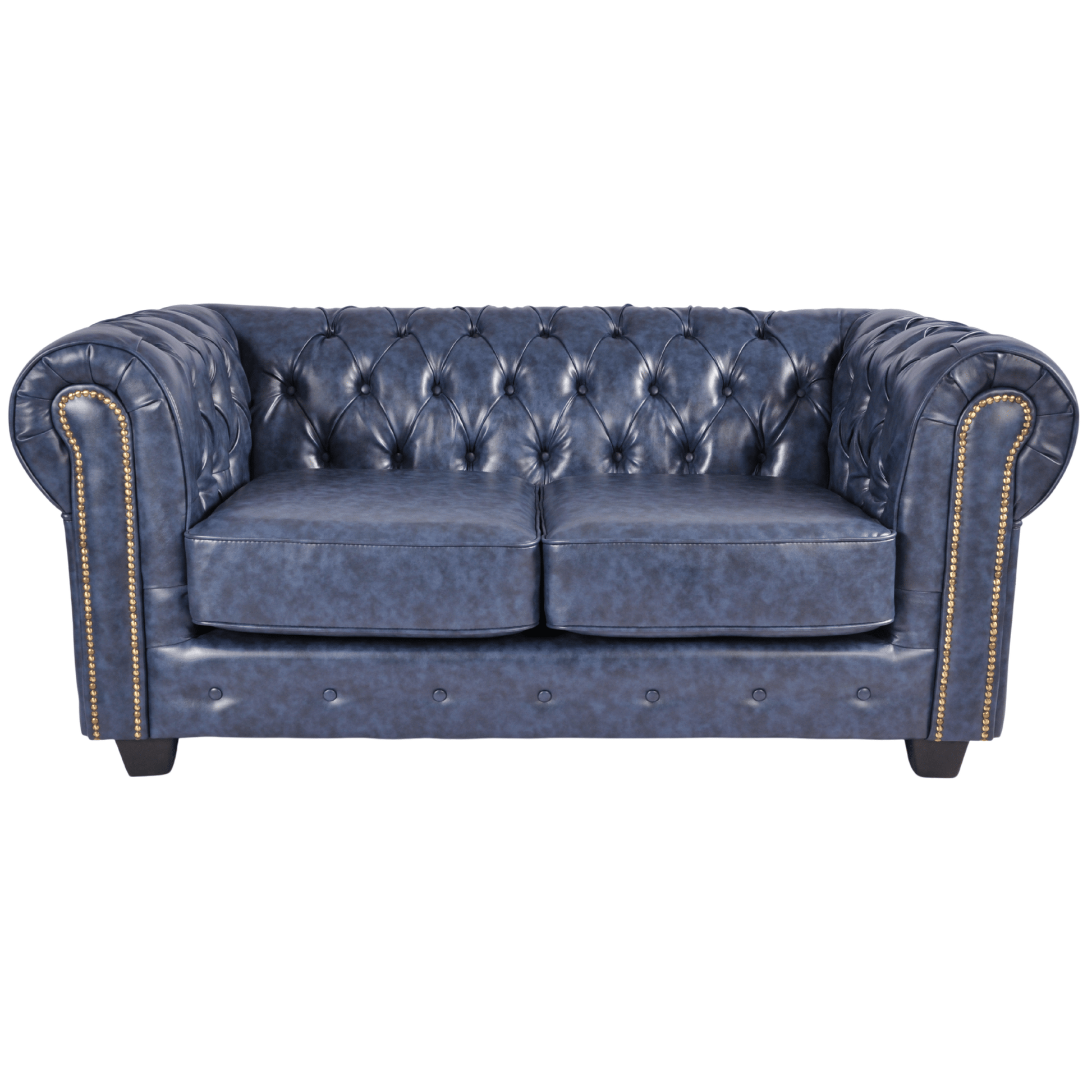 Chesterfield Blue Leather Antique 2 Seater Sofa - Furniture Instore