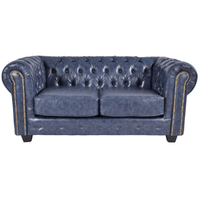 Chesterfield Blue Leather Antique 2 Seater Sofa