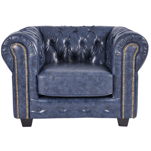 Chesterfield Blue Leather Antique 2 Seater Sofa - Furniture Instore