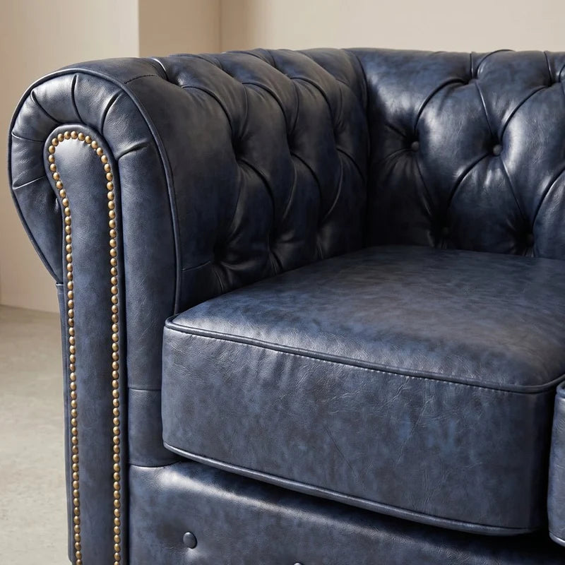 Chesterfield Blue Leather Antique 3+2 Seater Sofa Set - 2 Seater Sofa Front View - Furniture Instore
