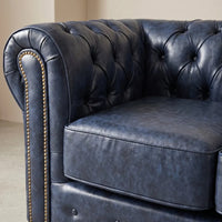 Chesterfield Blue Leather Antique 3+2 Seater Sofa Set - 2 Seater Sofa Front View - Furniture Instore
