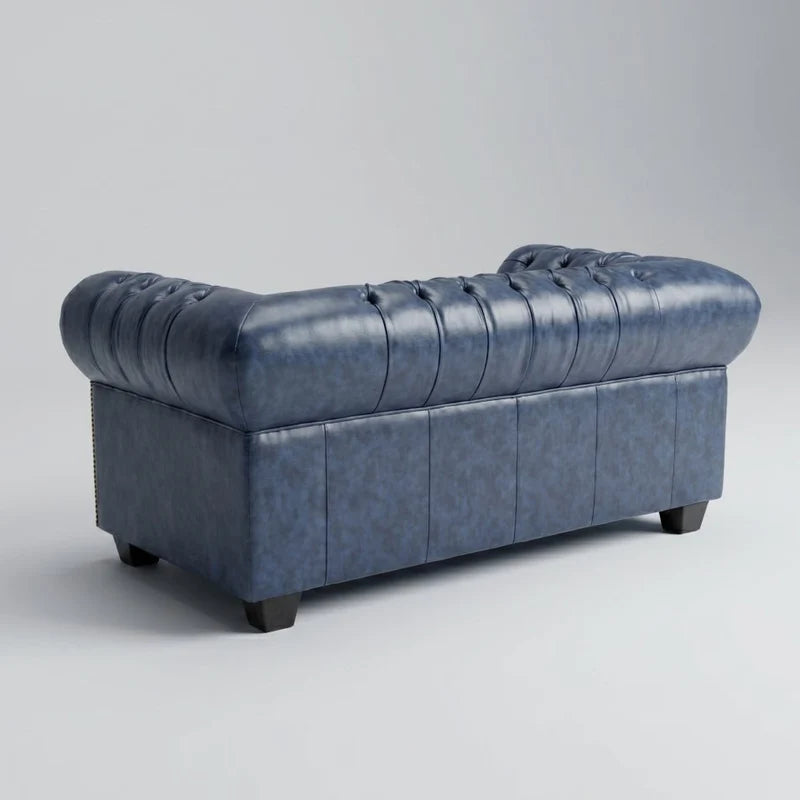 Chesterfield Blue Leather Antique 2+2 Seater Sofa Set - 2 Seater Sofa Close-Up Detail - Furniture Instore