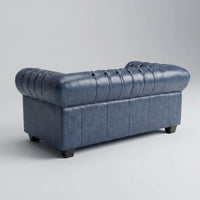 Chesterfield Blue Leather Antique 3+2 Seater Sofa Set - 2 Seater Sofa Side Profile - Furniture Instore