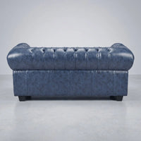 Chesterfield Blue Leather Antique 2+2 Seater Sofa Set - 2 Seater Sofa Corner Angle - Furniture Instore