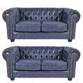 Chesterfield Blue Leather Antique 2+2 Seater Sofa Set