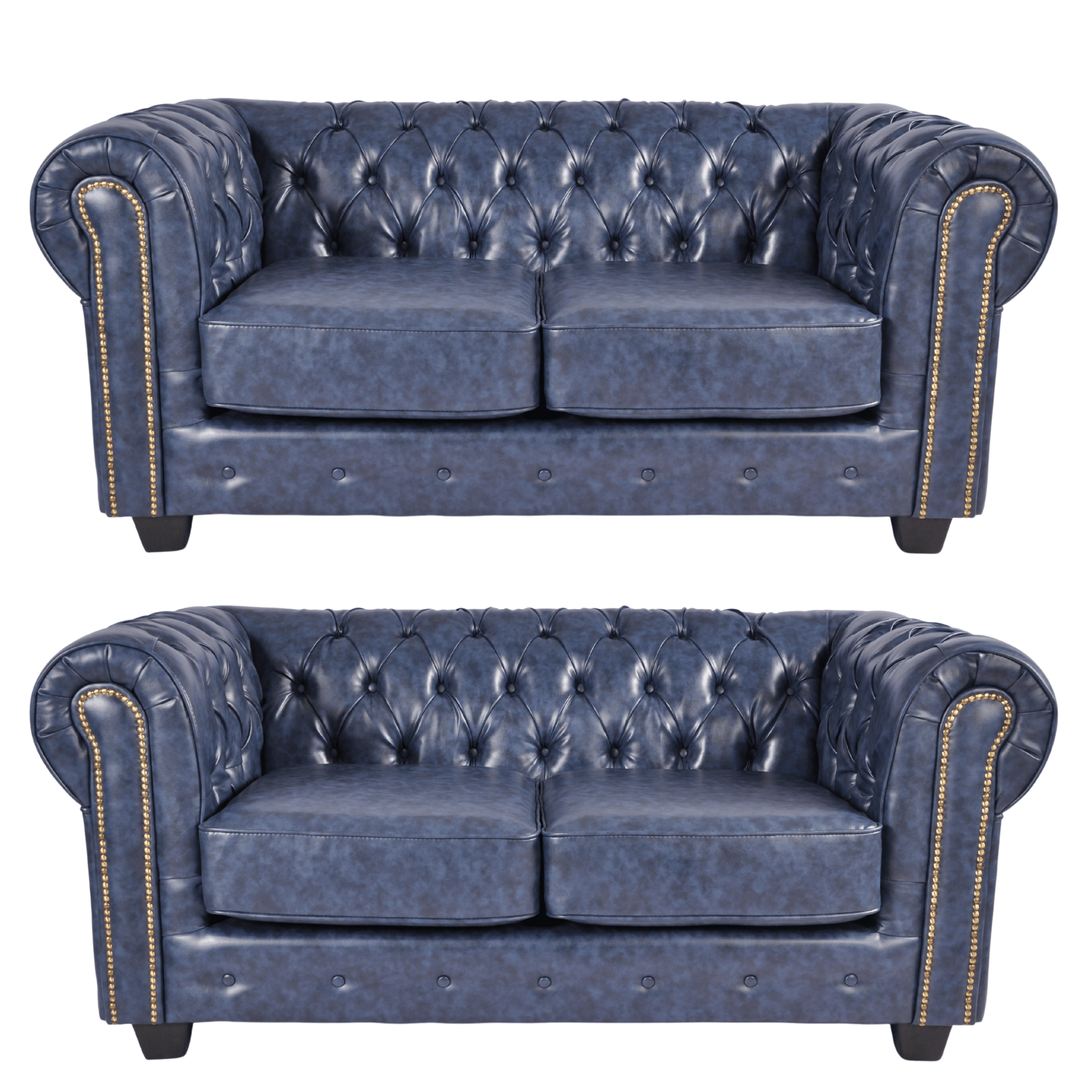 Chesterfield Blue Leather Antique 2+2 Seater Sofa Set - Furniture Instore