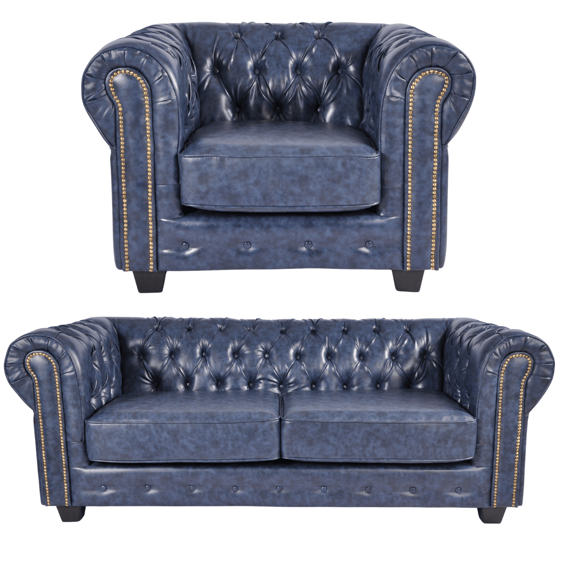 Chesterfield Blue Leather Antique 3+1 Seater Sofa Set - Furniture Instore