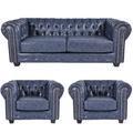 Chesterfield Blue Leather Antique 3+1+1 Seater Sofa Set