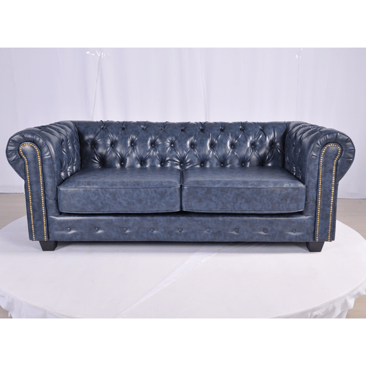 Chesterfield Blue Leather Antique 3+2+1 Seater Sofa Set - Furniture Instore