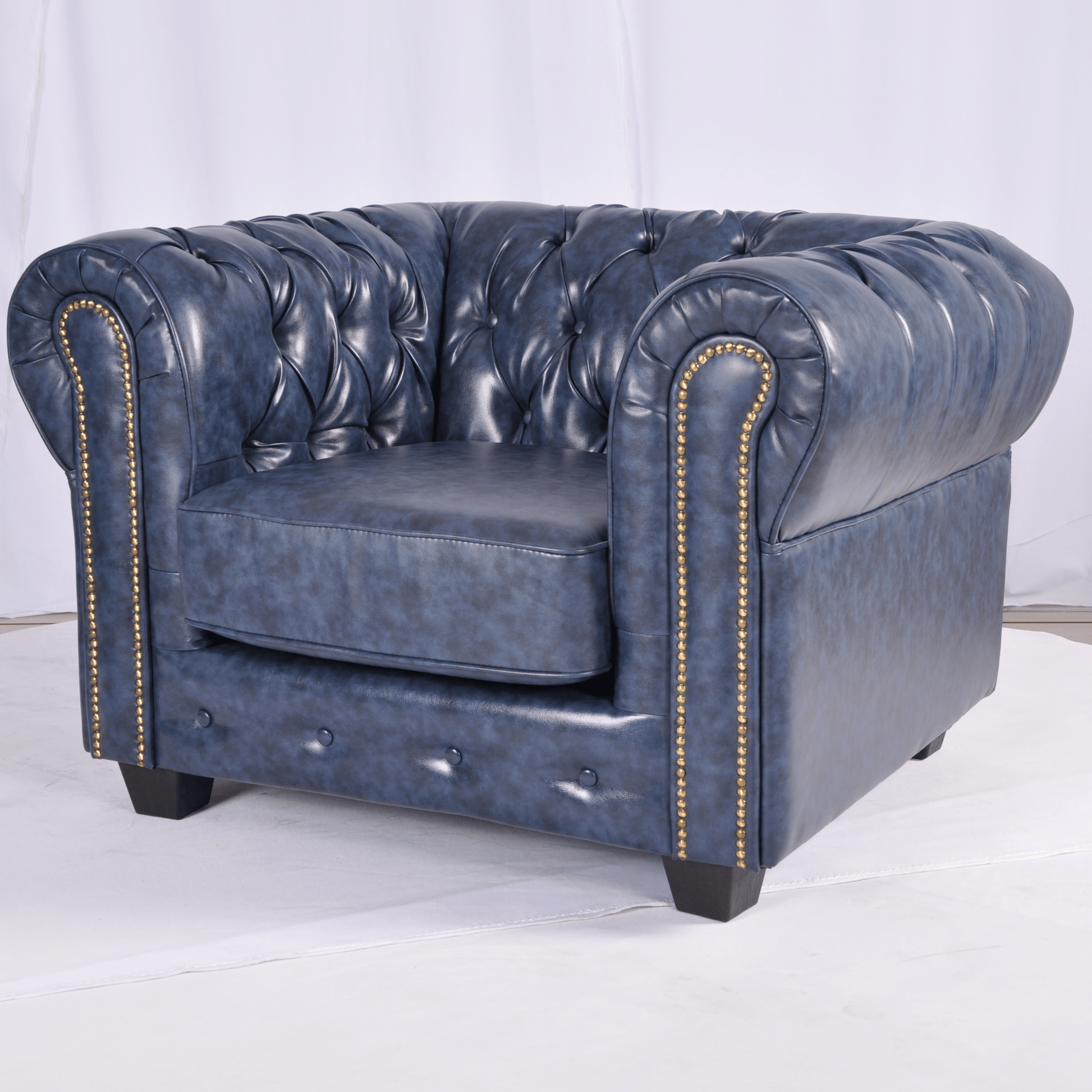 Chesterfield Blue Leather Antique 3+2+1 Seater Sofa Set - Furniture Instore