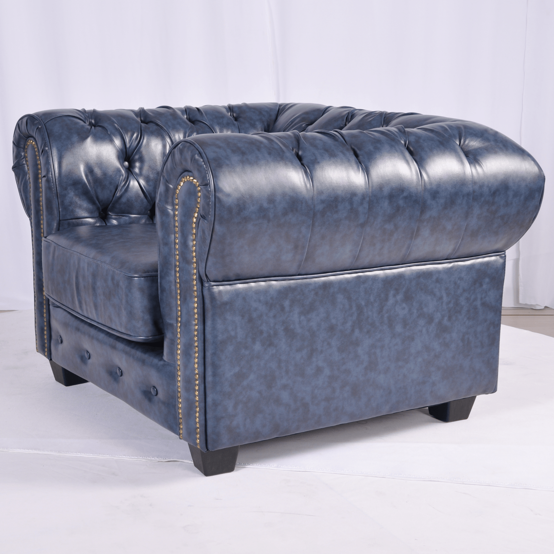 Chesterfield Blue Leather Antique 3+2+1 Seater Sofa Set - Furniture Instore