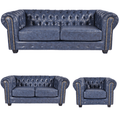 Chesterfield Blue Leather Antique 3+2+1 Seater Sofa Set