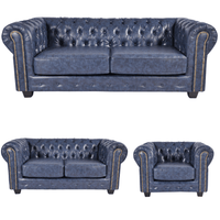 Chesterfield Blue Leather Antique 3+2+1 Seater Sofa Set